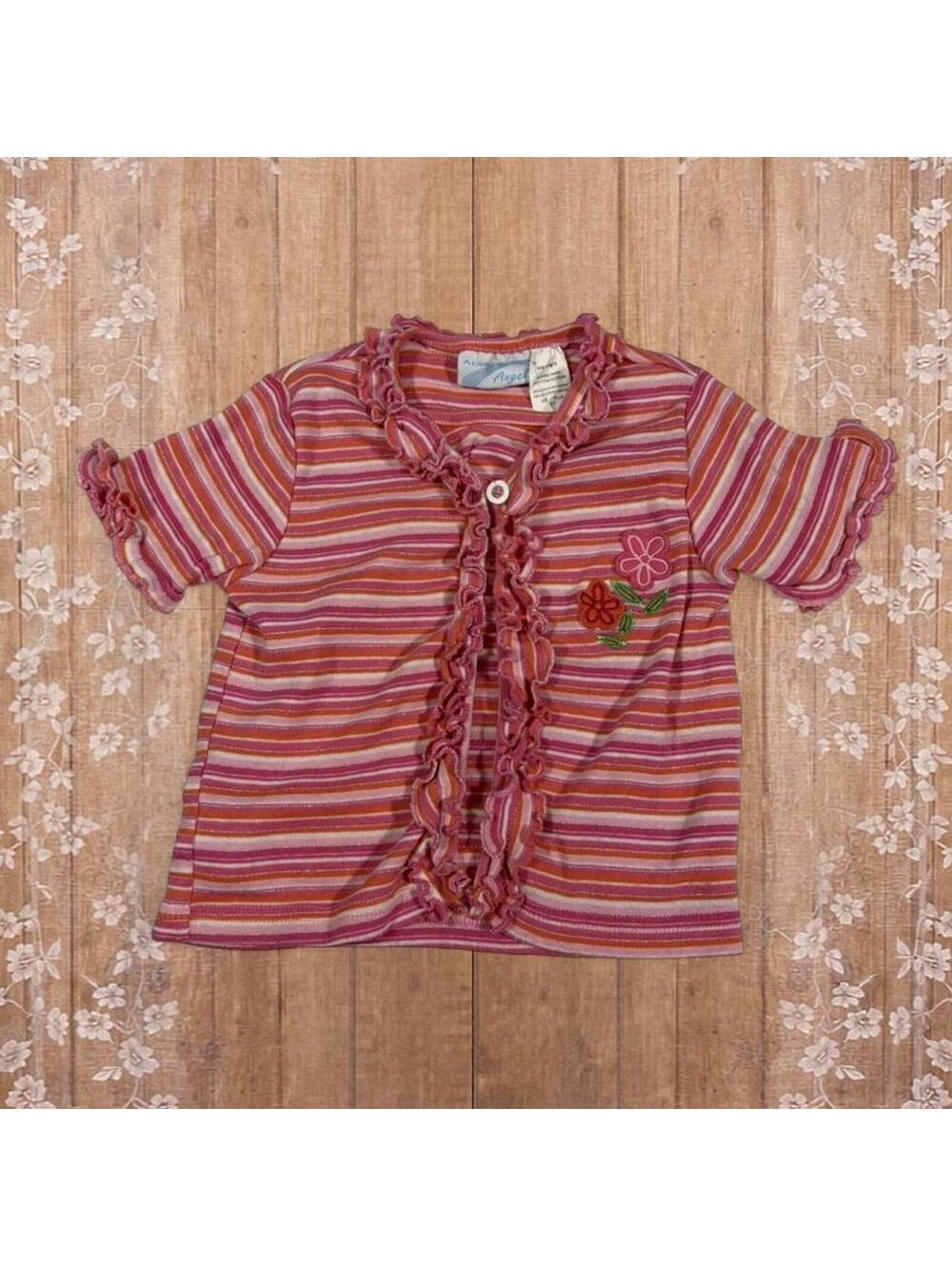 Y2K A. Little Angel STRIPED RUFFLE CARDIGAN TOP PINK